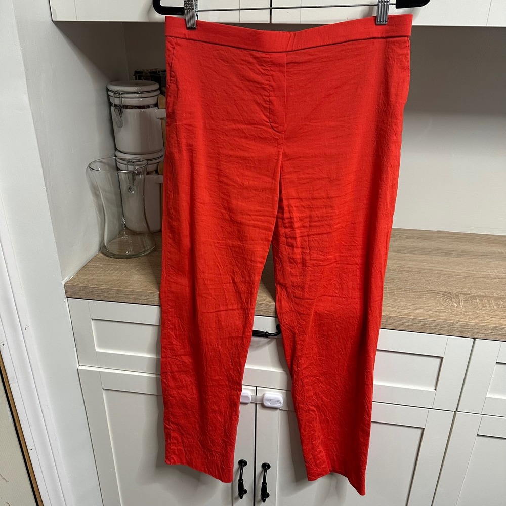 Theory Pants Womens 10 Red Treeca Trousers Admiral Crepe Cropped Tapered Career